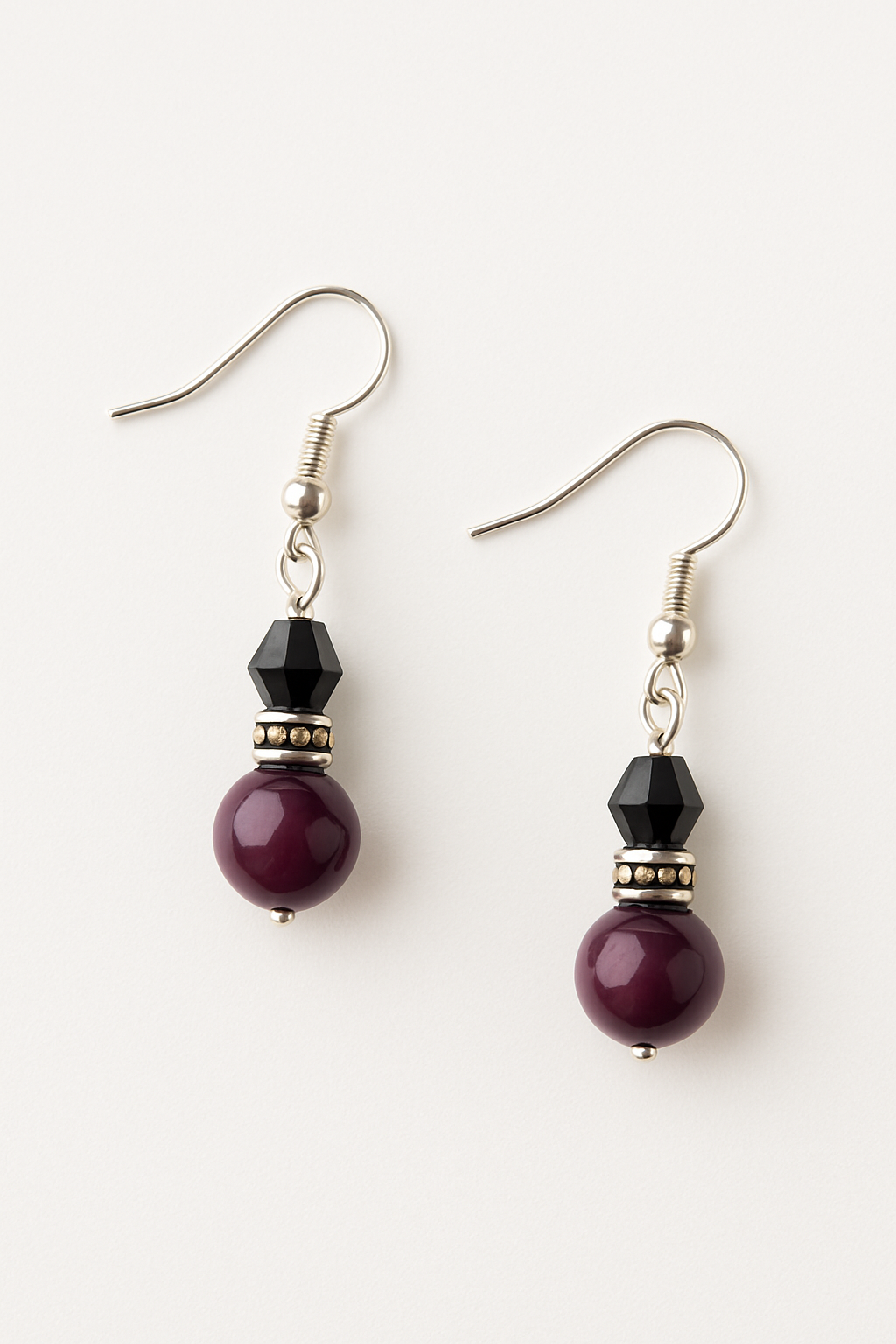 Handcrafted Purple & Black Beaded Dangle Earrings
