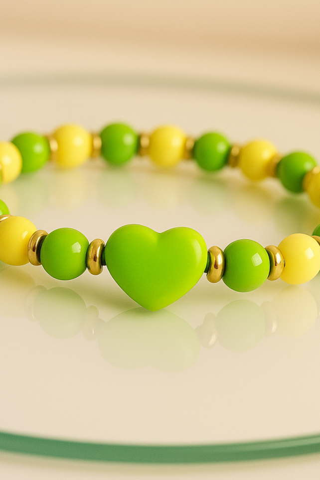 Lemon and Lime Heart Beaded Bracelet