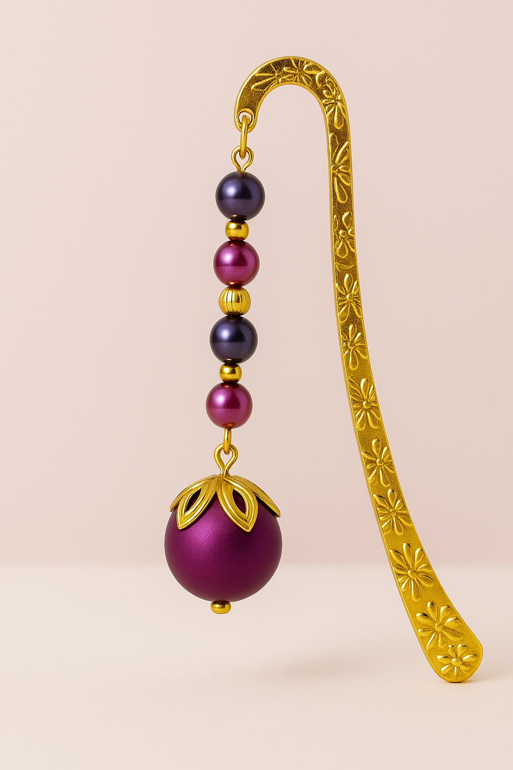 Elegant Golden Bookmark with Purple Beaded Charm
