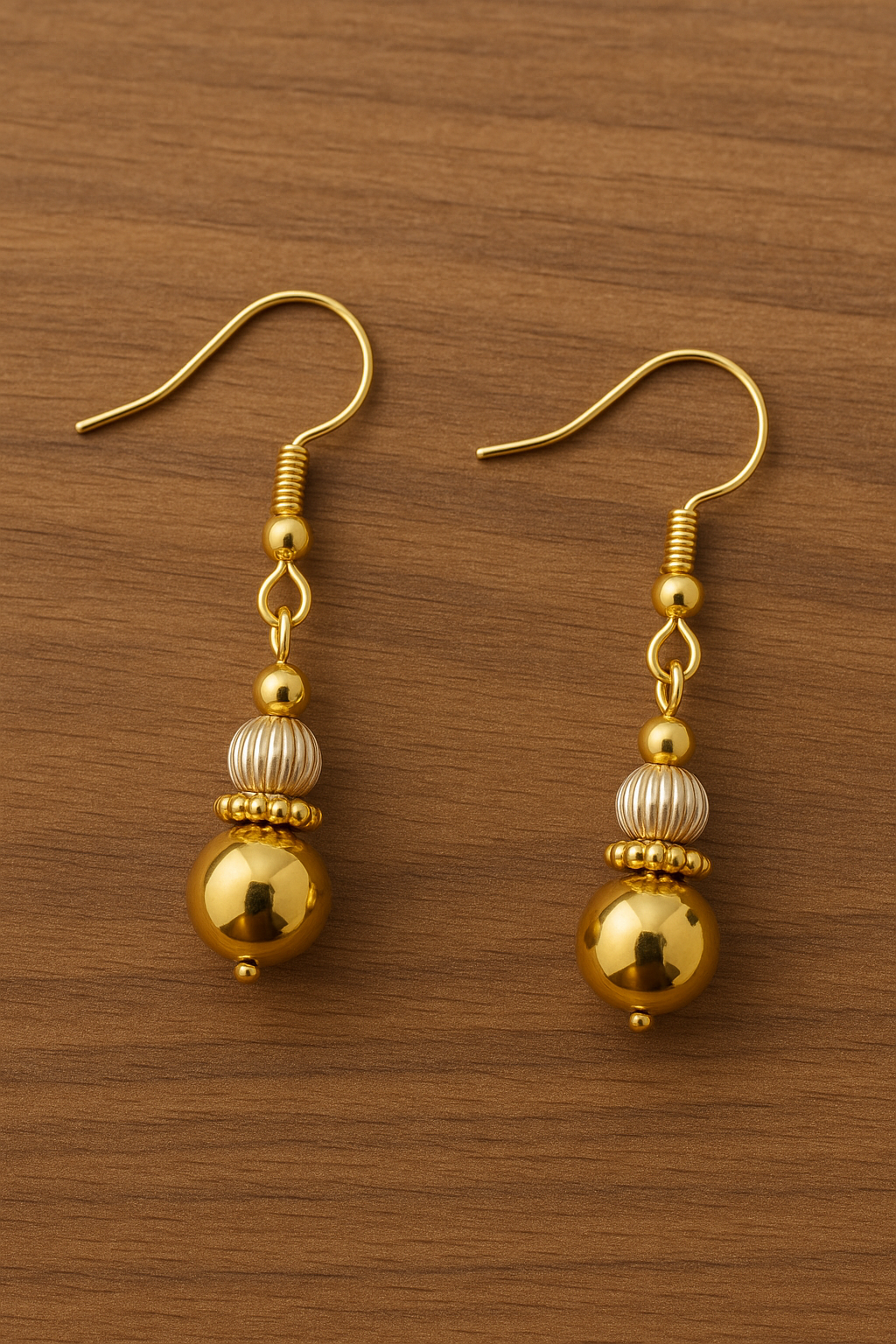Handcrafted Golden Beaded Drop Earrings