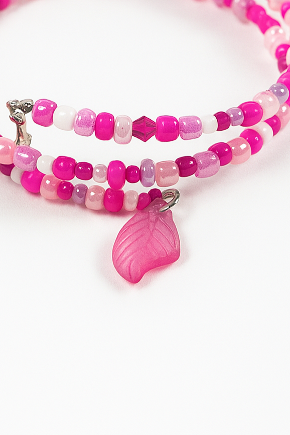 Pink Beaded Memory Wire Bracelet