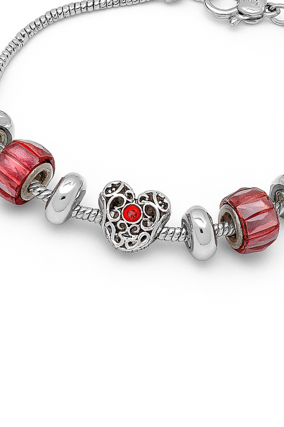 Charm Bracelet with Red Crystal Heart