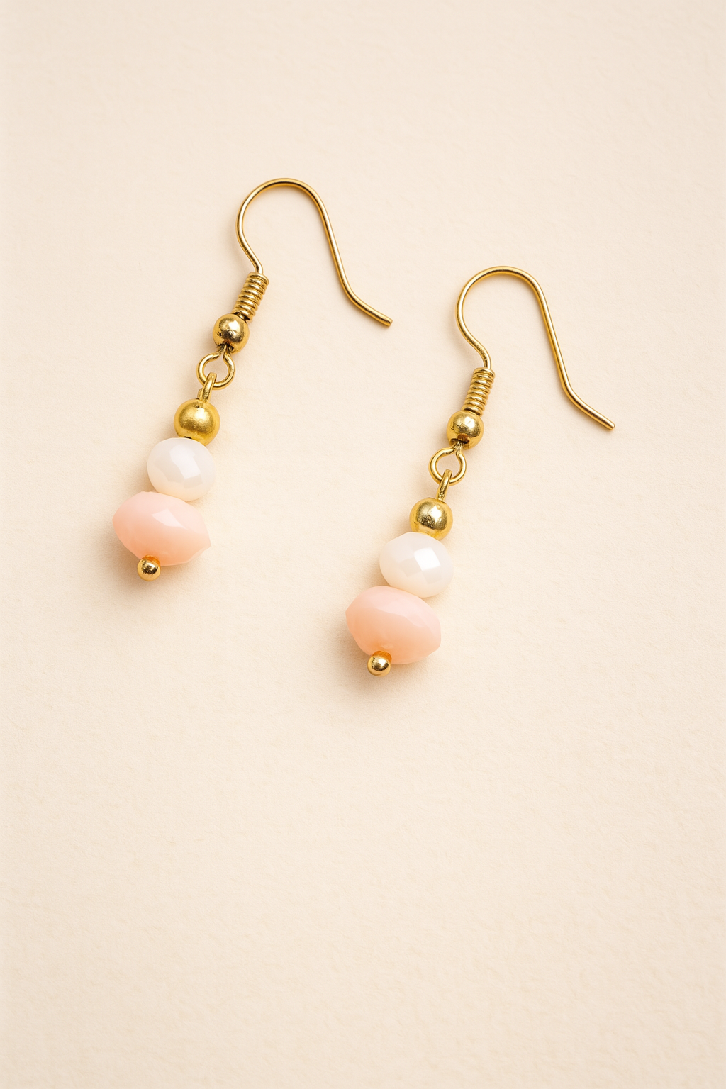 Peach & Gold Toned Beaded Bracelet and Earring Set