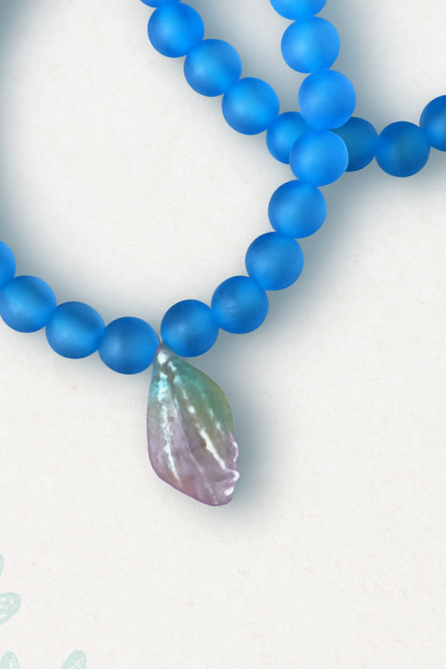 Ocean Breeze Blue Beaded Bracelet Set with Shell Charm