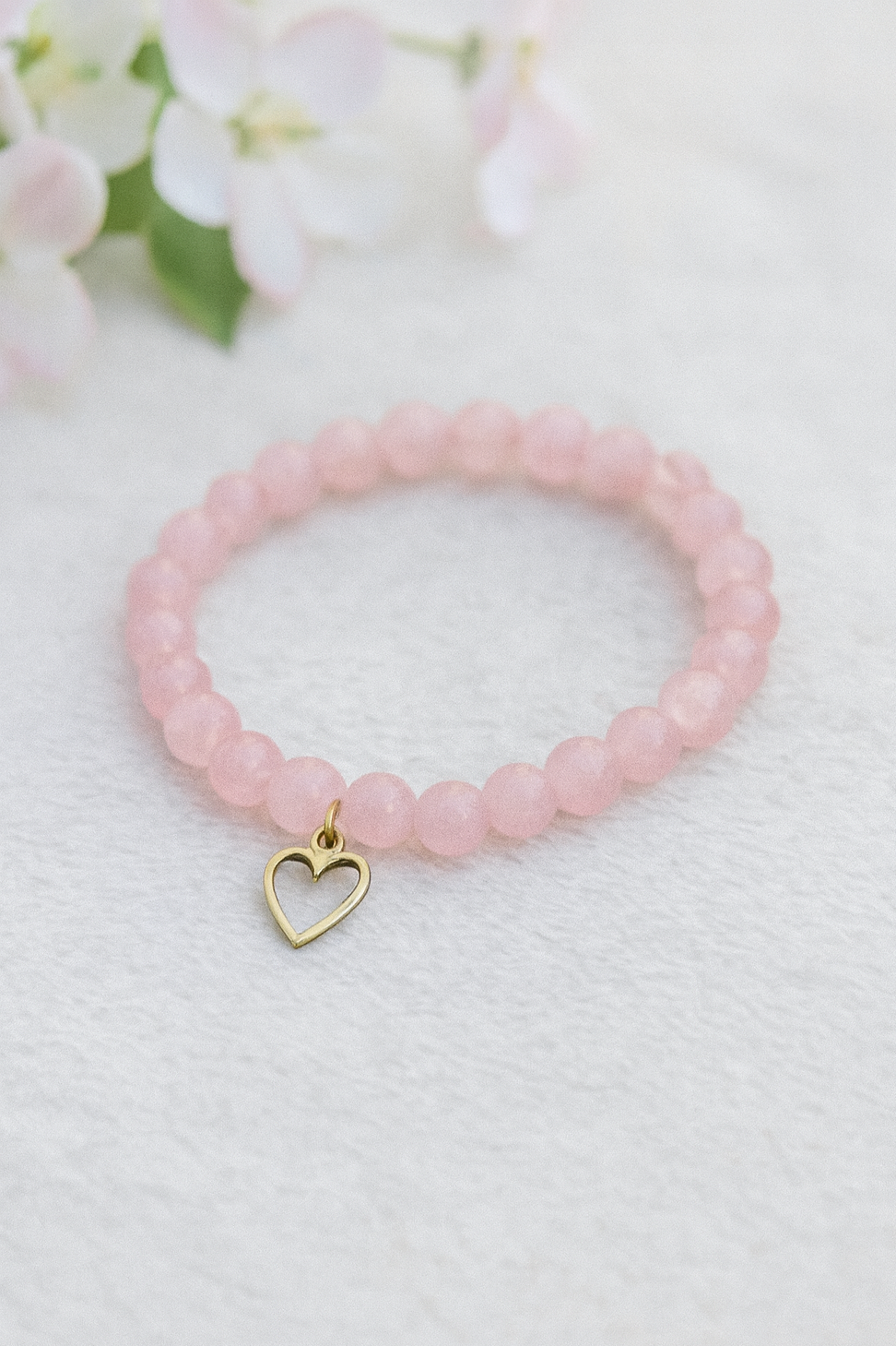 Rose Beaded Bracelet with Heart Charm