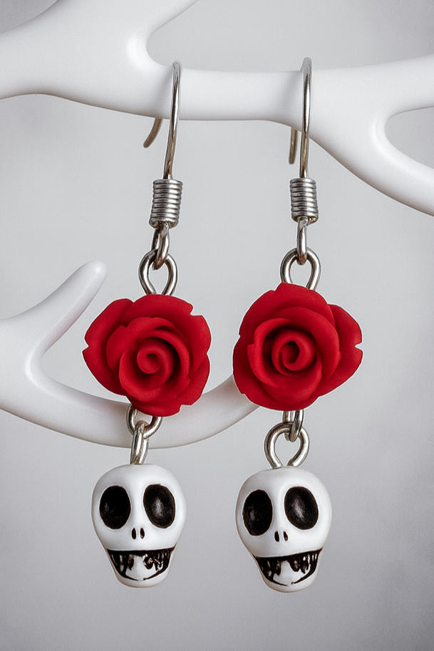 Skull & Rose Dangle Earrings