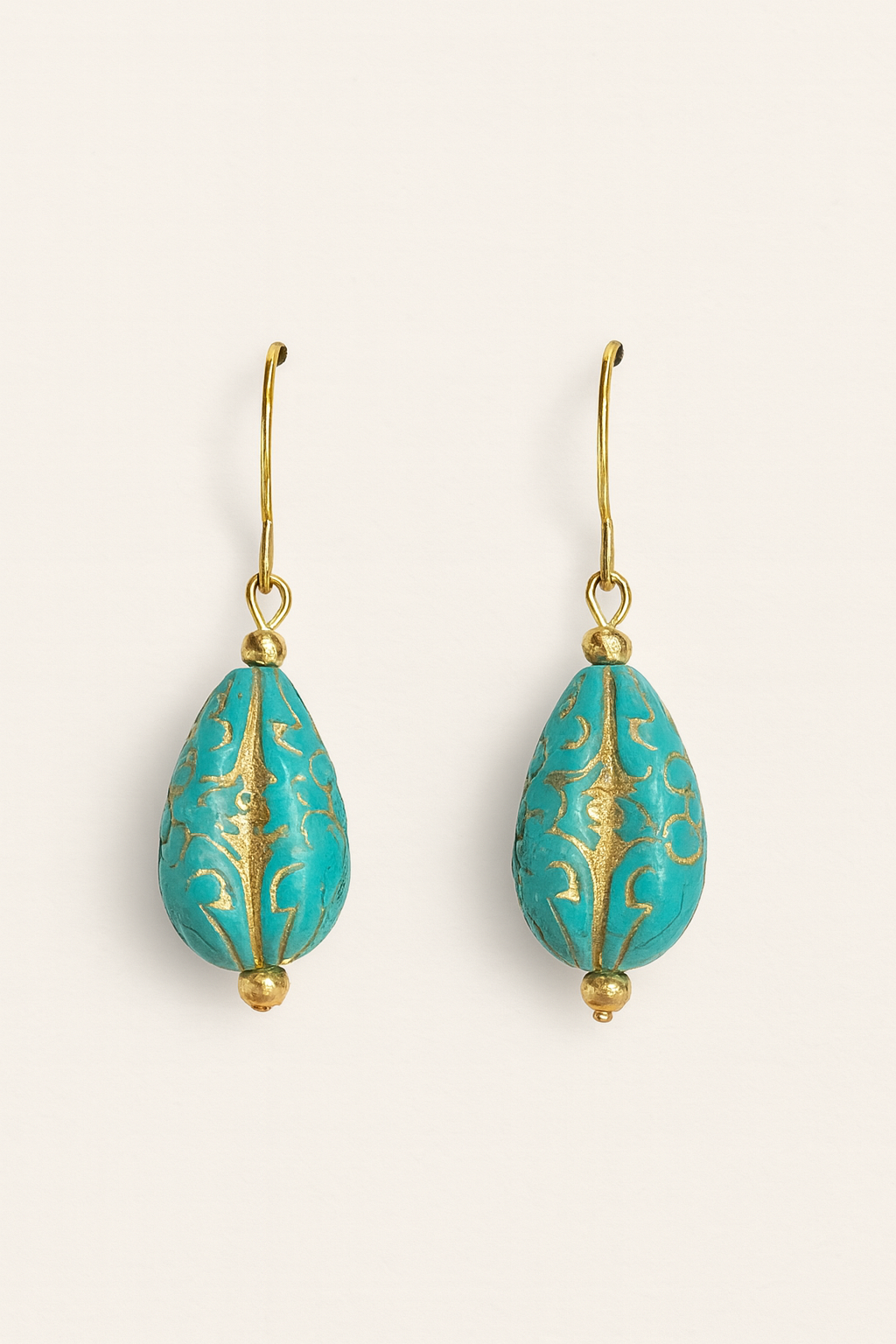 Teal & Gold Boho Drop Earrings