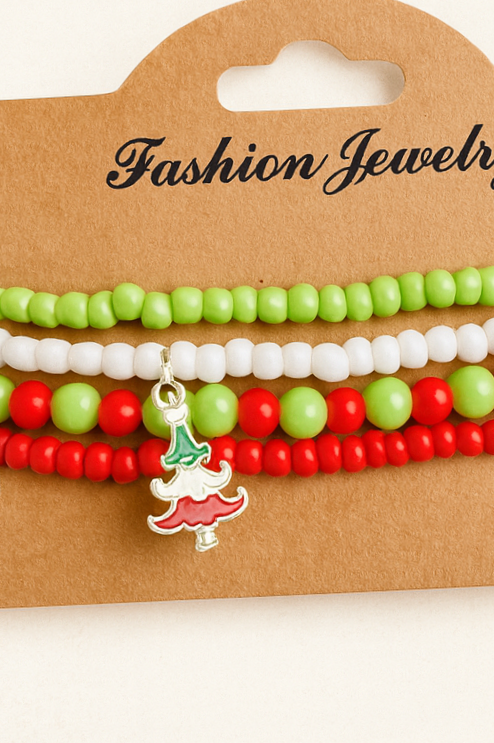 Festive Beaded Christmas Bracelet Set