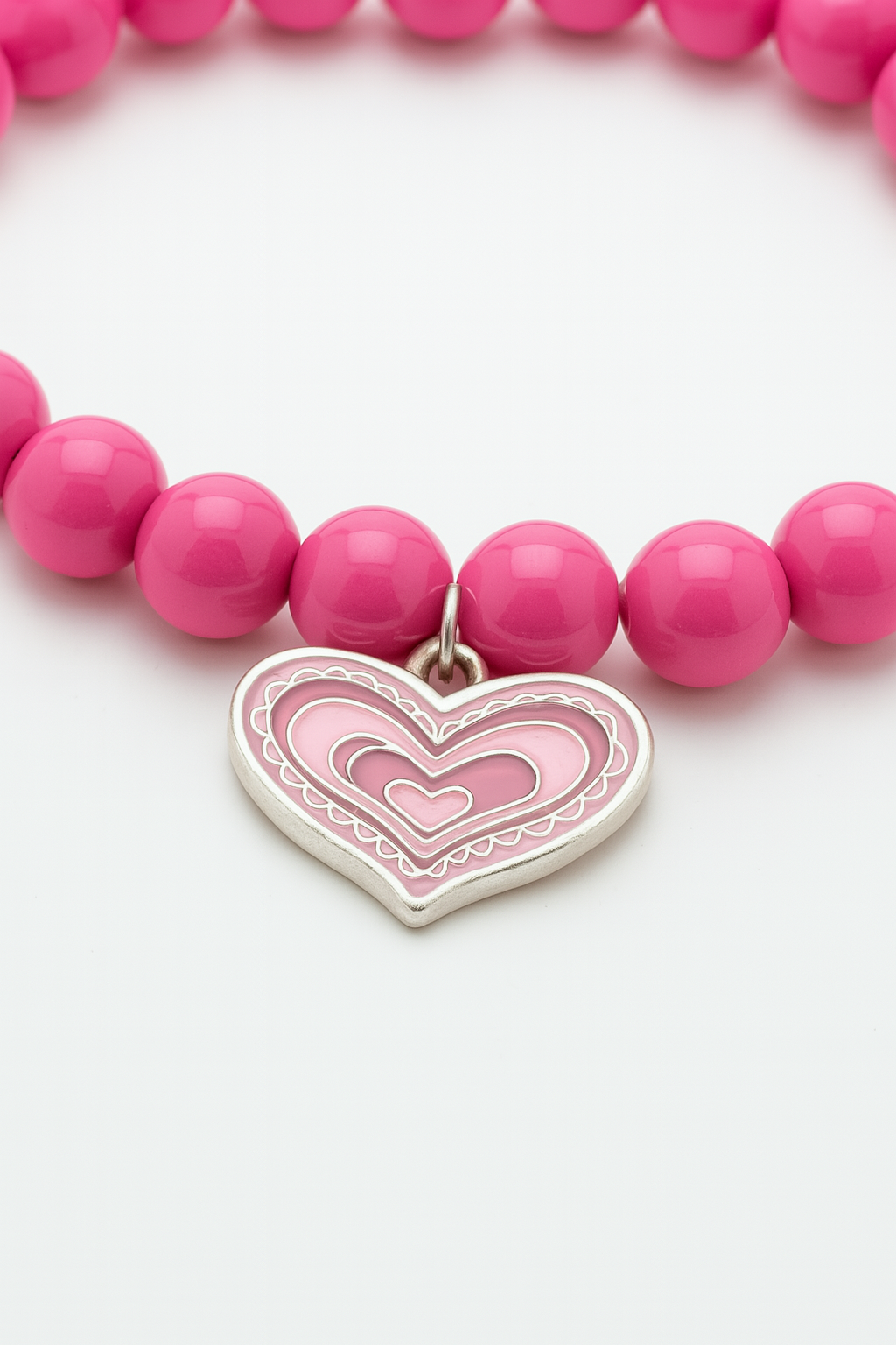 Pink Beaded Heart Charm Bracelet