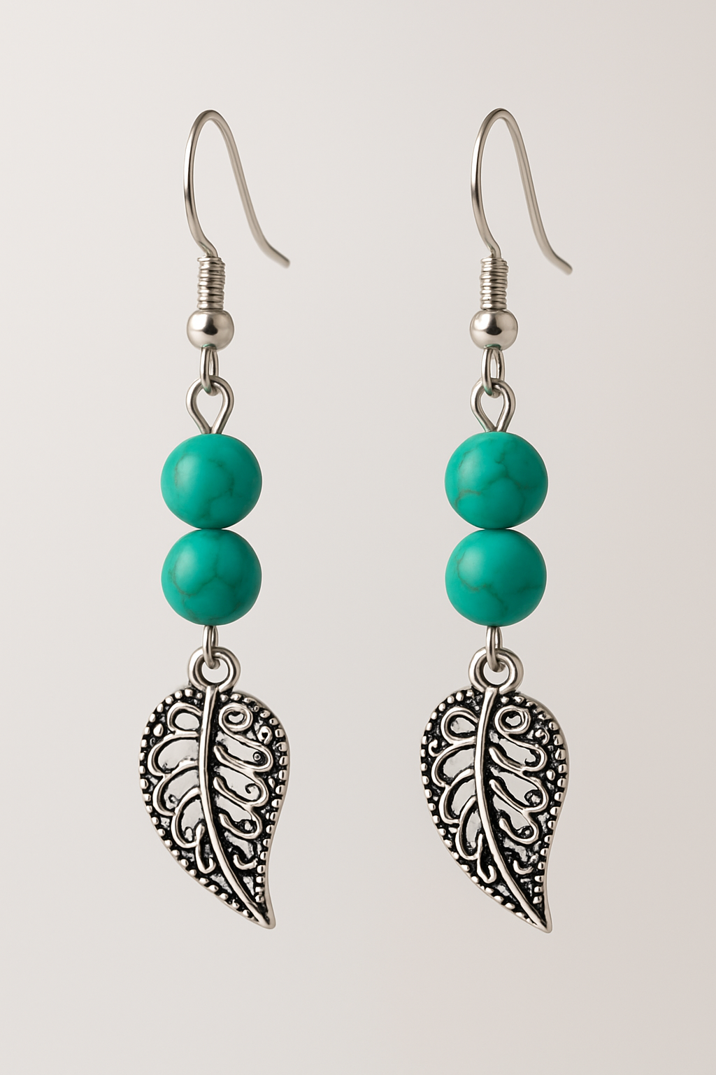 Turquoise & Silver-tone Leaf Dangle Earrings