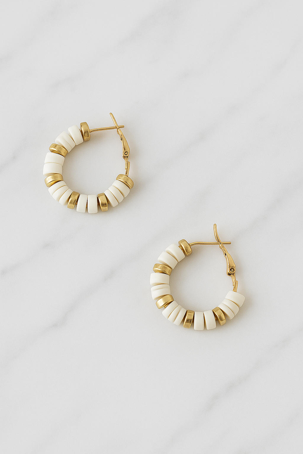 White & Gold-toned Beaded Hoop Earrings