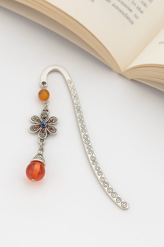 Handcrafted Floral Bookmark with Beaded Charm