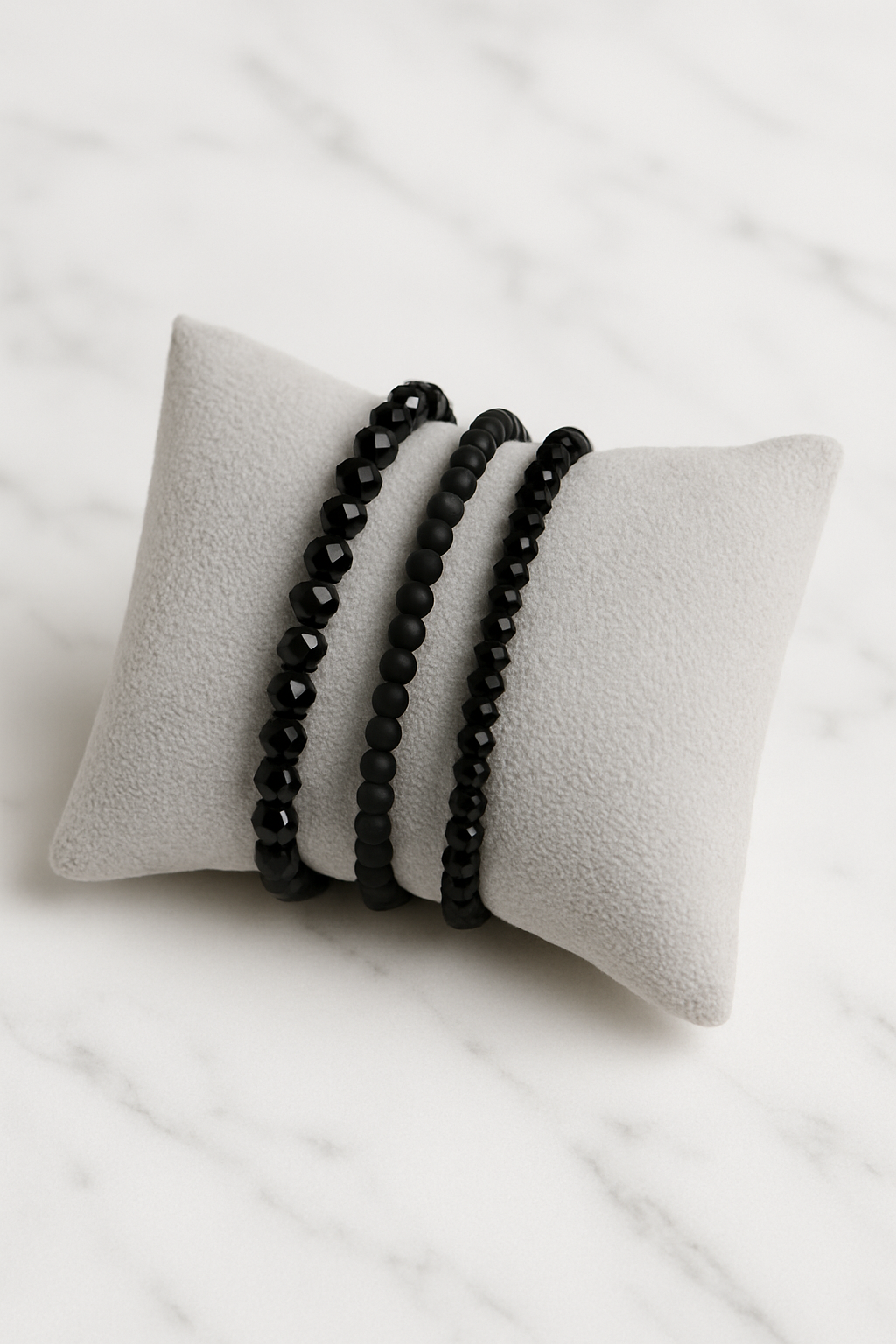 Triple Black Beaded Bracelet Set