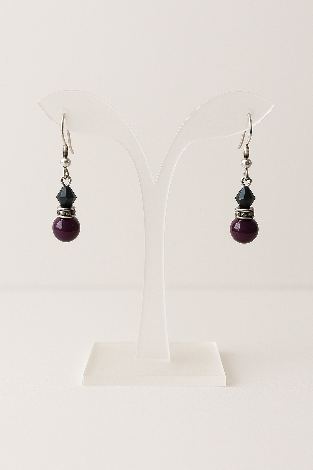 Handcrafted Purple & Black Beaded Dangle Earrings