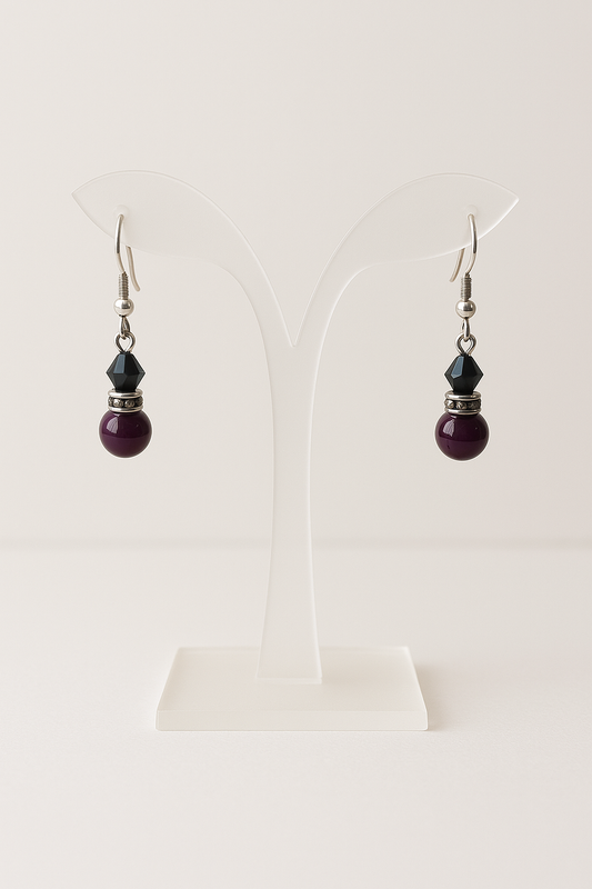 Handcrafted Purple & Black Beaded Dangle Earrings