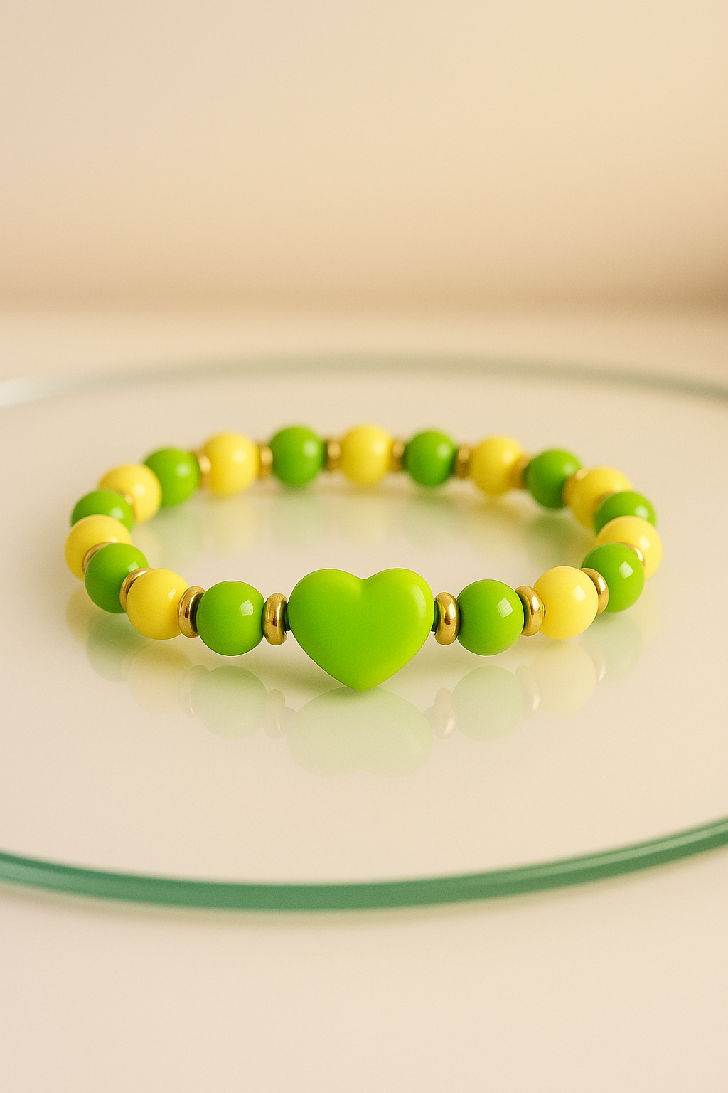 Lemon and Lime Heart Beaded Bracelet