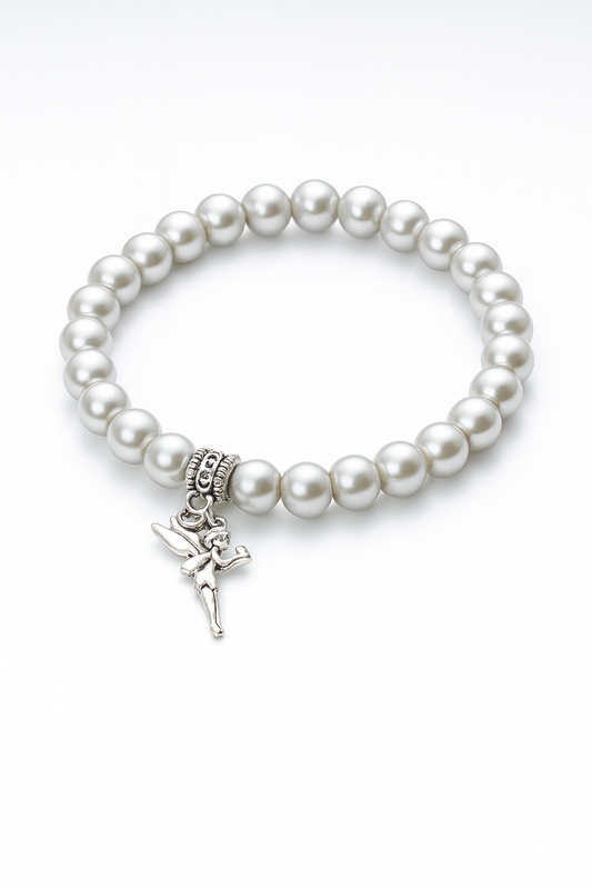 Elegant Faux Pearl Beaded Bracelet with Fairy Charm