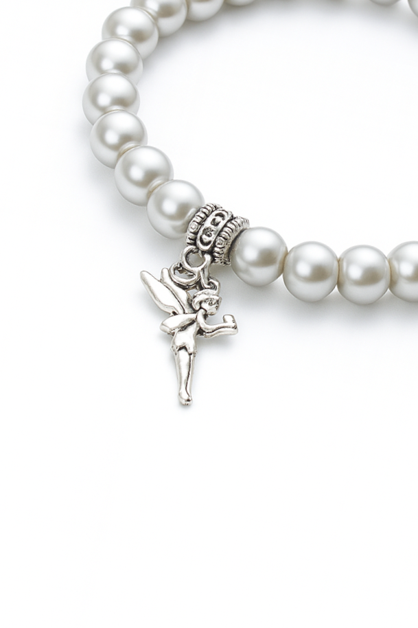 Elegant Faux Pearl Beaded Bracelet with Fairy Charm