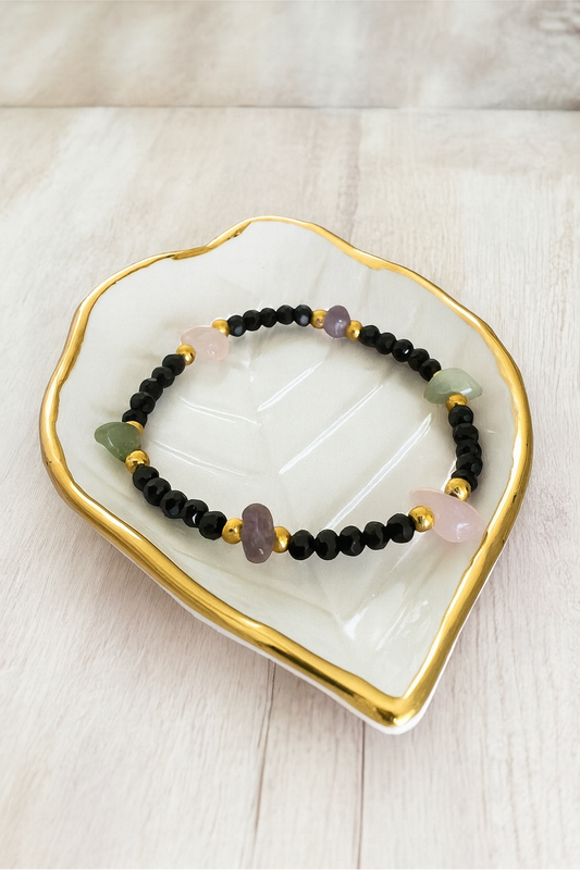 Black Faceted and Chip Bead Bracelet