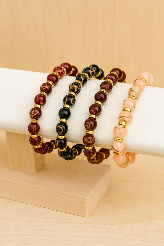 Handmade Beaded Bracelets with Gold Accents