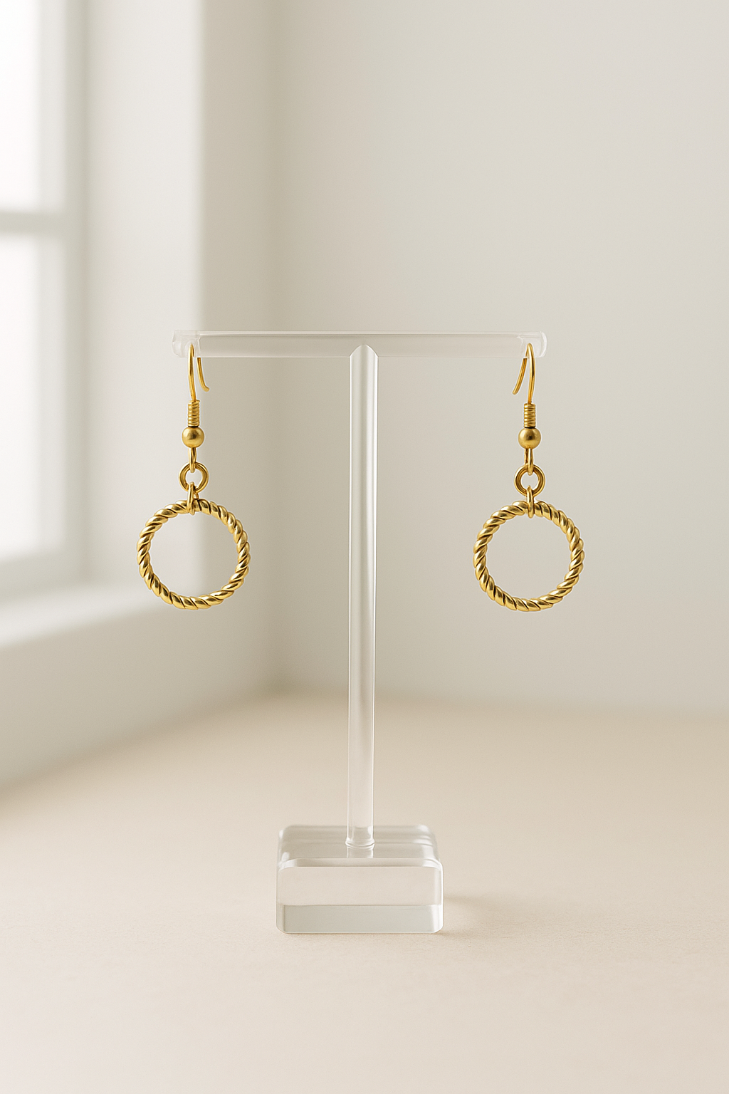 Twist Effect Gold Hoop Dangle Earrings