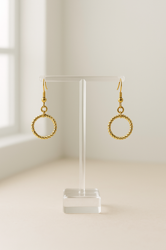 Twist Effect Gold Hoop Dangle Earrings