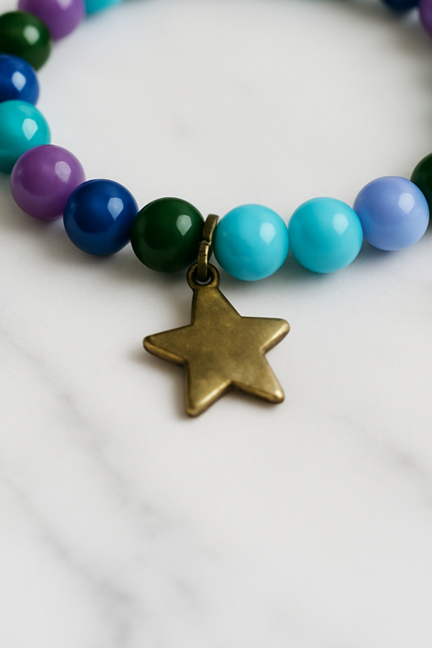 Colorful Beaded Bracelet with Antique Star Charm