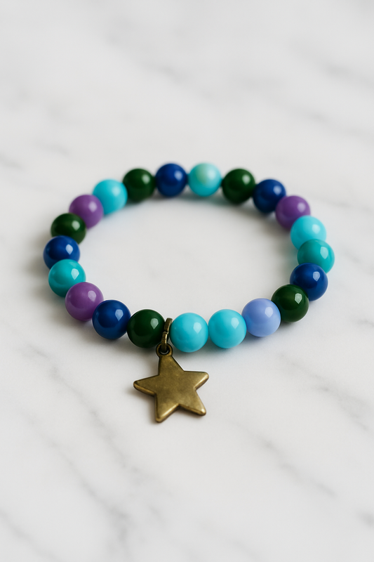 Colorful Beaded Bracelet with Antique Star Charm