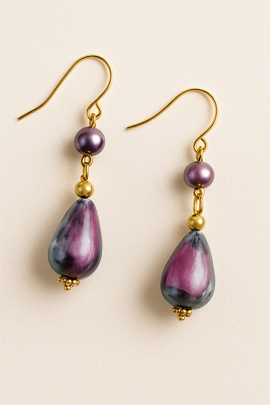 Handmade Purple Teardrop Dangle Earrings