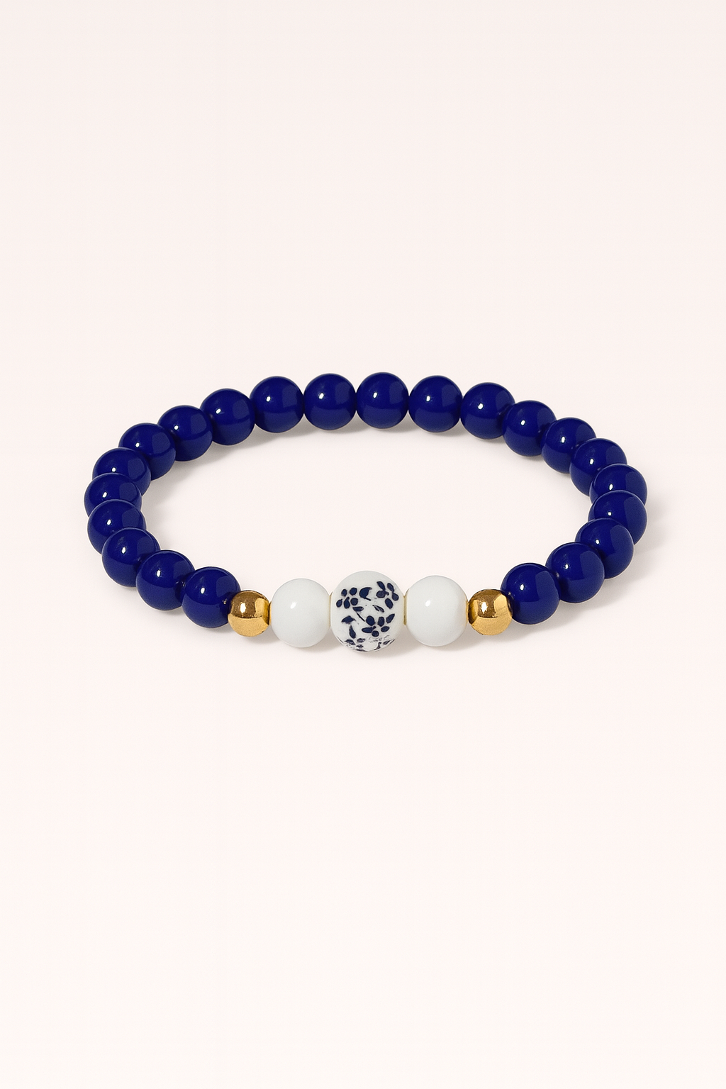 Navy Blue Beaded Stretch Bracelet with Statement Accent Bead
