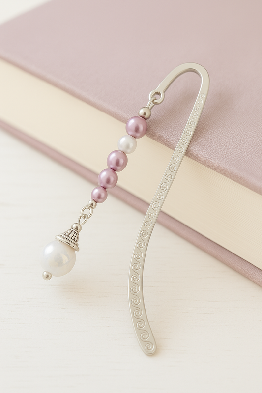 Silver-toned Bookmark with Pearlescent Bead Charm