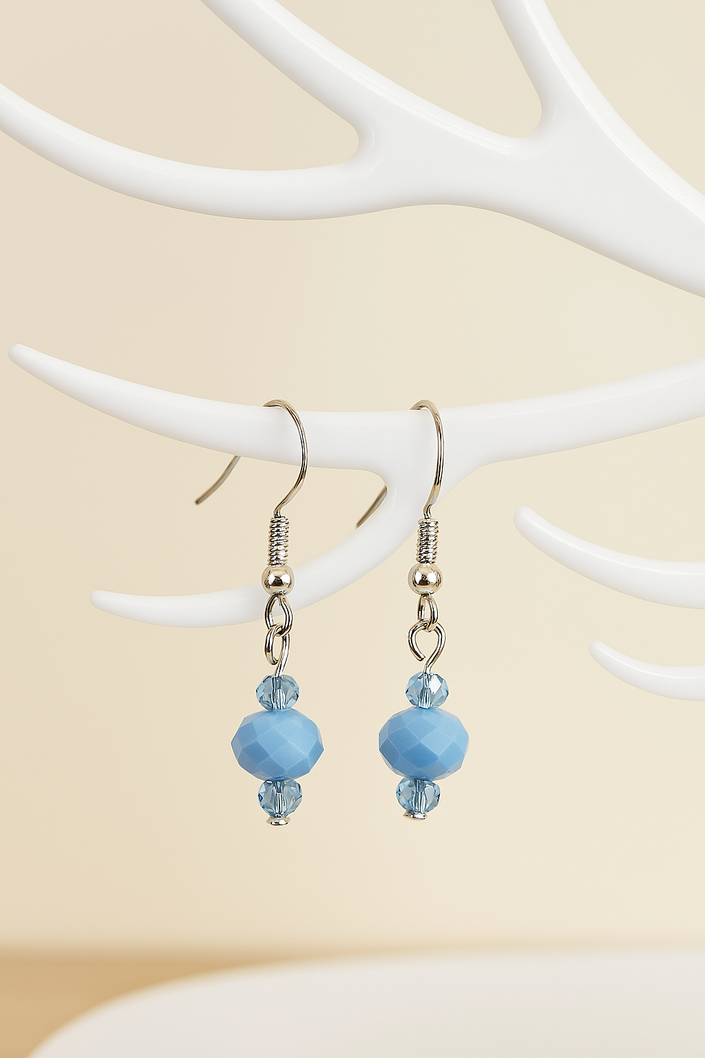Handmade Blue Crystal Bead Dangle Earrings