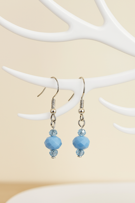 Handmade Blue Crystal Bead Dangle Earrings