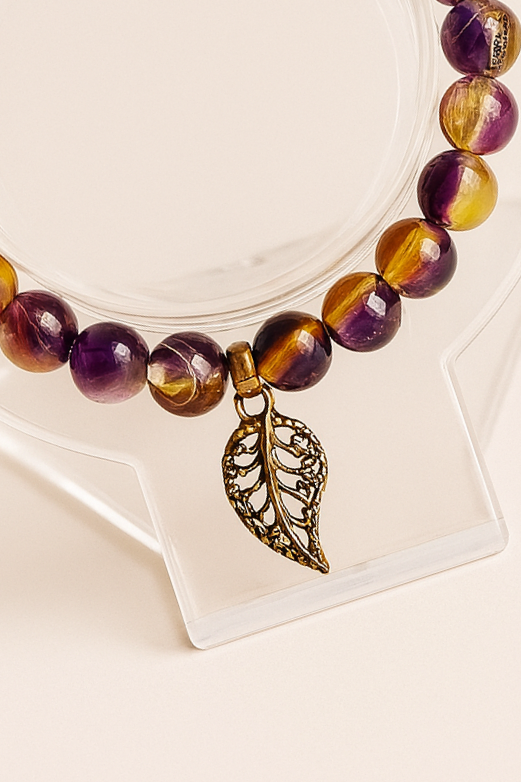 Beautiful Beaded Bracelet with Antique Style Leaf Charm