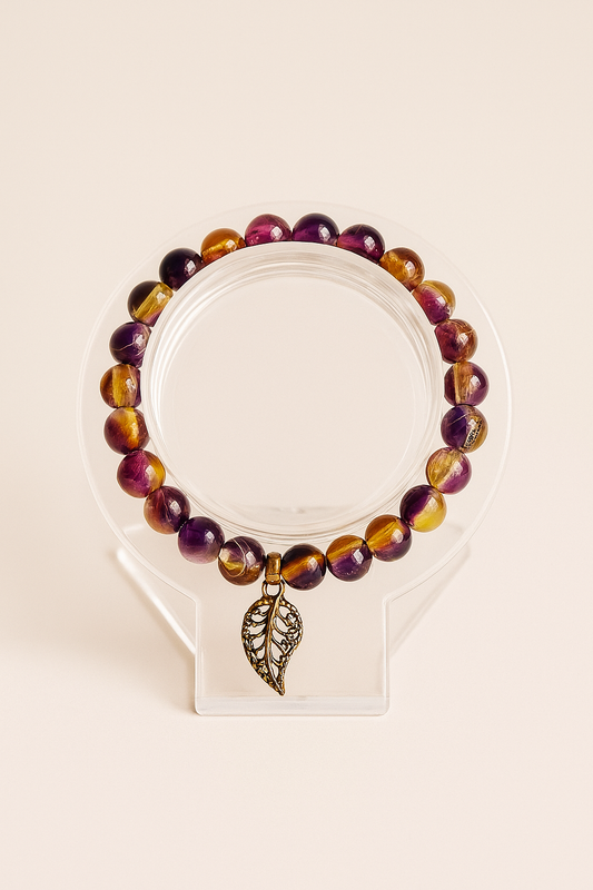 Beautiful Beaded Bracelet with Antique Style Leaf Charm