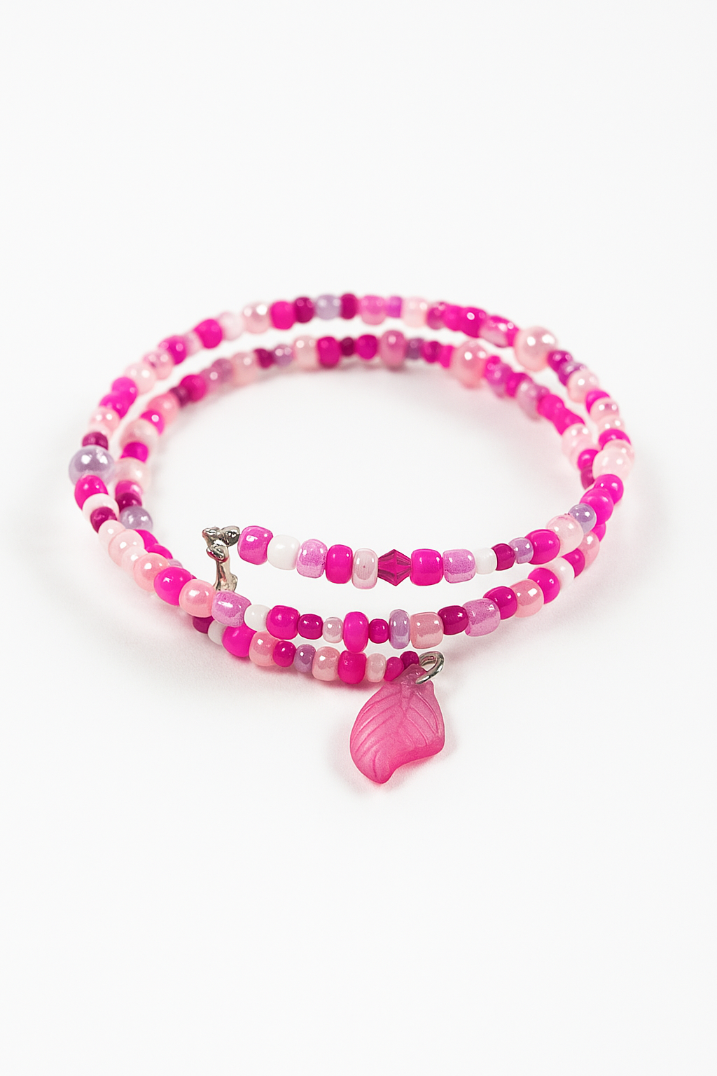Pink Beaded Memory Wire Bracelet