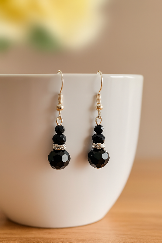 Black Beaded Dangle Earrings