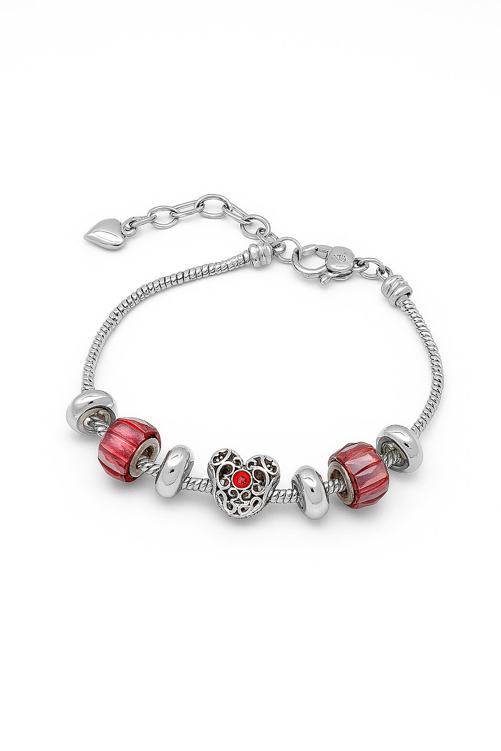 Charm Bracelet with Red Crystal Heart