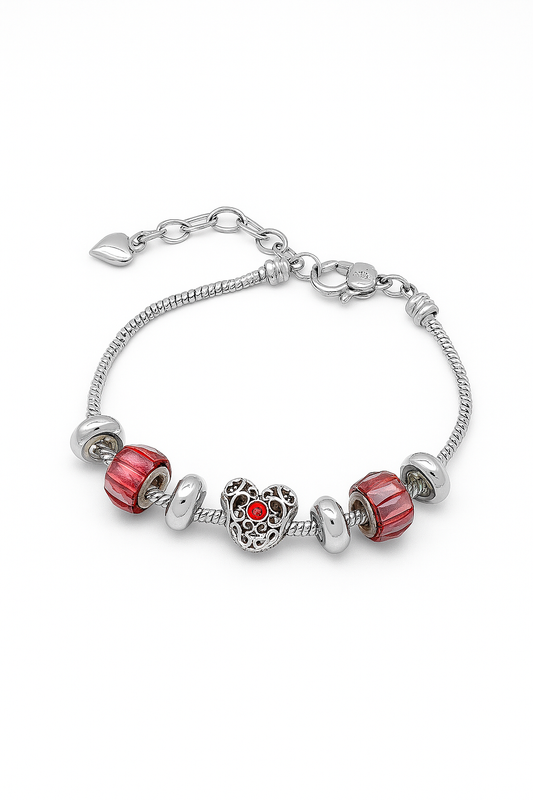 Charm Bracelet with Red Crystal Heart