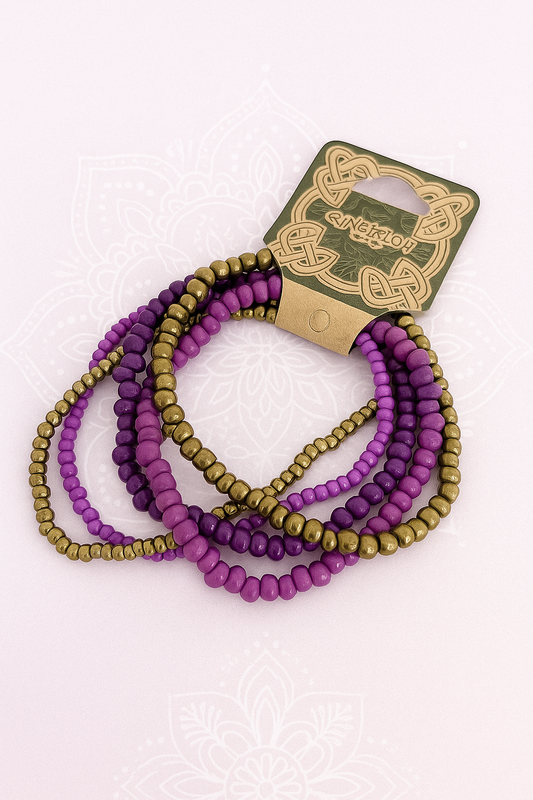 Handmade Purple & Bronze Beaded Bracelet Set