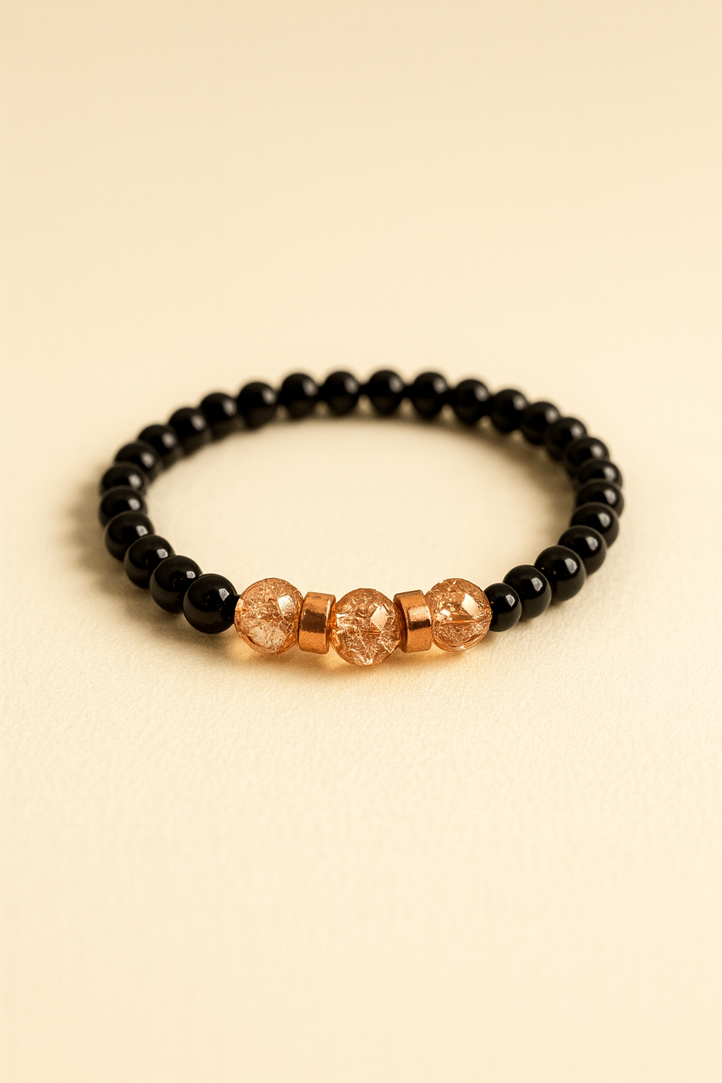 Elegant Black and Rose Gold coloured Crackle Bead Bracelet
