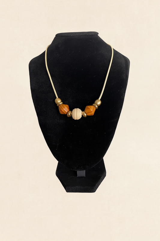 Rustic Boho Wooden Bead Statement Necklace