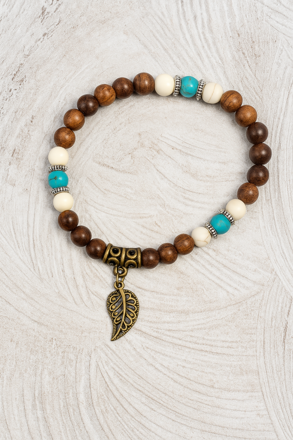 Boho Beaded Bracelet with Leaf Charm