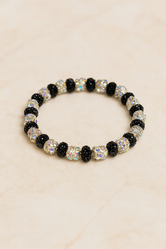 Black & Crystal Beaded Stretch Bracelet