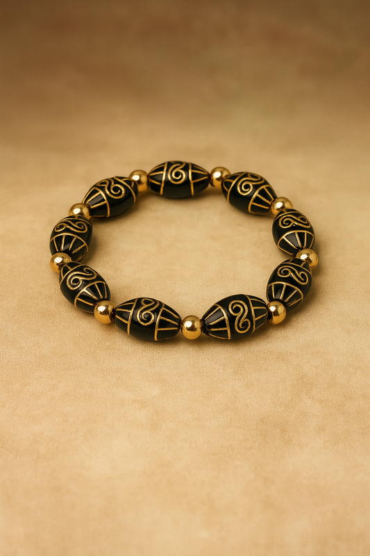 Elegant Black & Gold Beaded Bracelet
