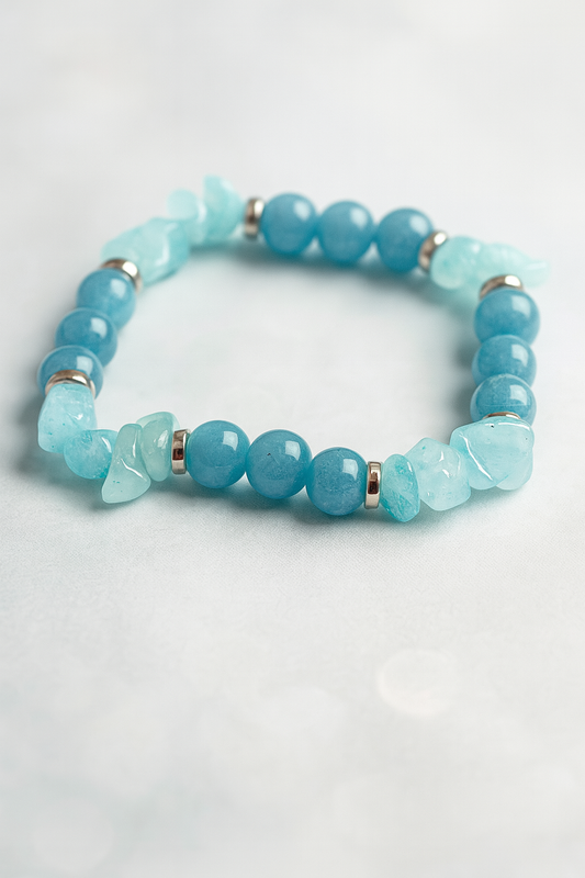 Aquamarine Blue & Natural Stone Chip Stretch Bracelet