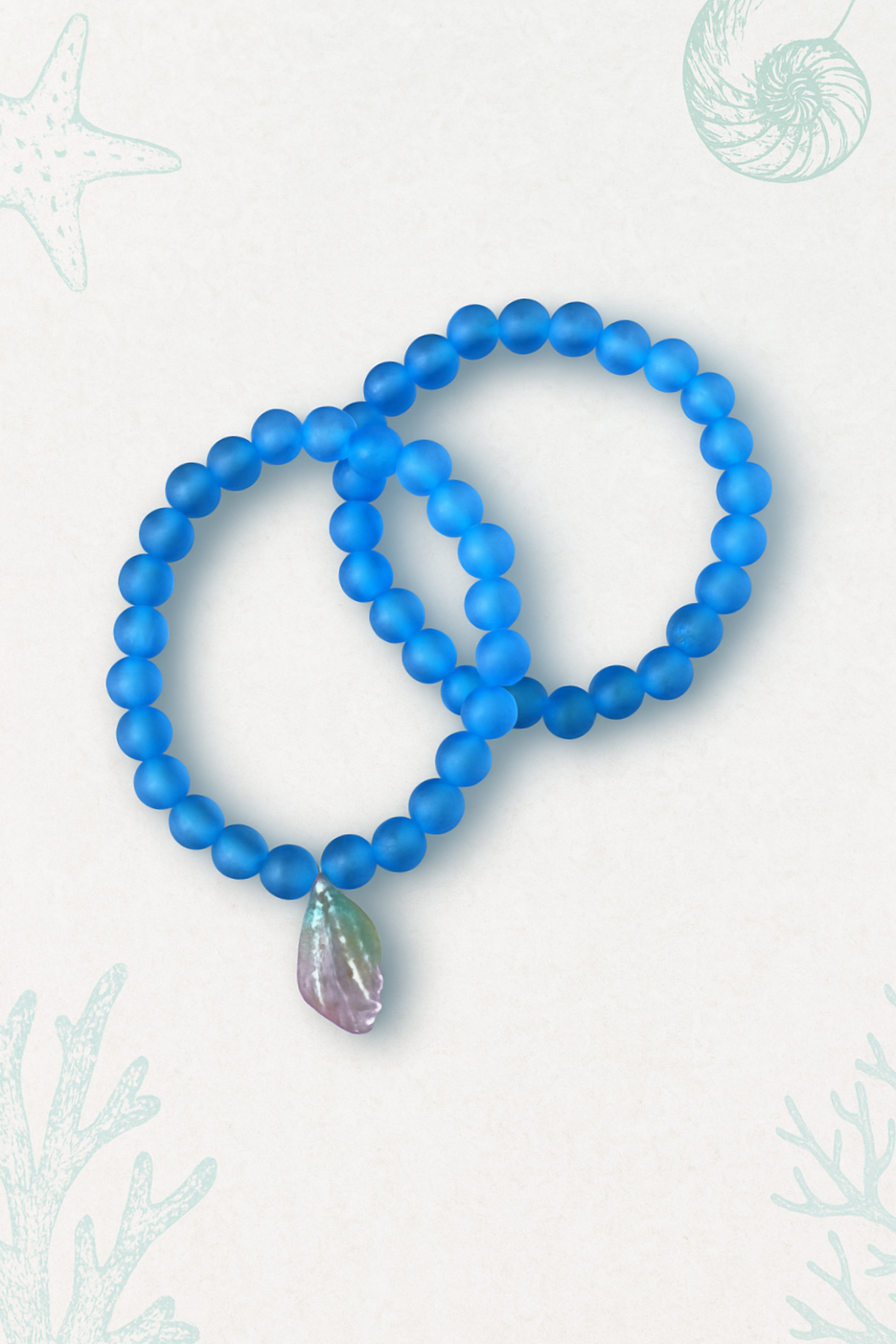 Ocean Breeze Blue Beaded Bracelet Set with Shell Charm