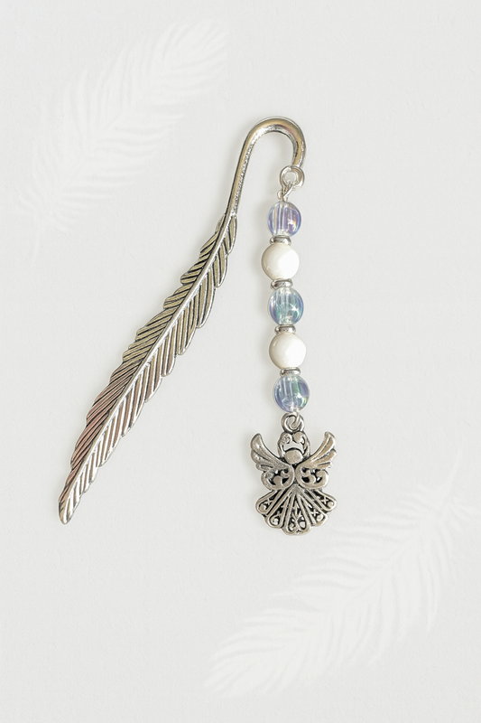 Handcrafted Feather & Angel Charm Bookmark