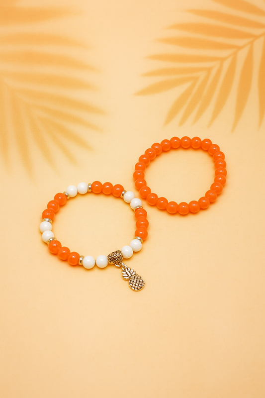 Tropical Glow Beaded Bracelet Set – Pineapple Charm