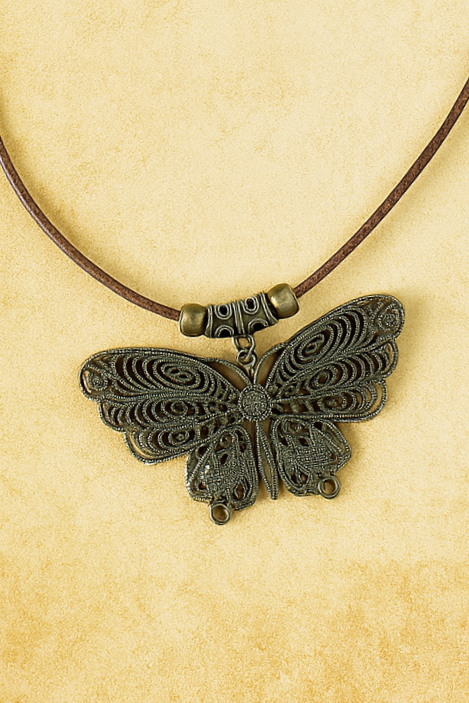 Vintage Style Bronze Butterfly Pendant Necklace